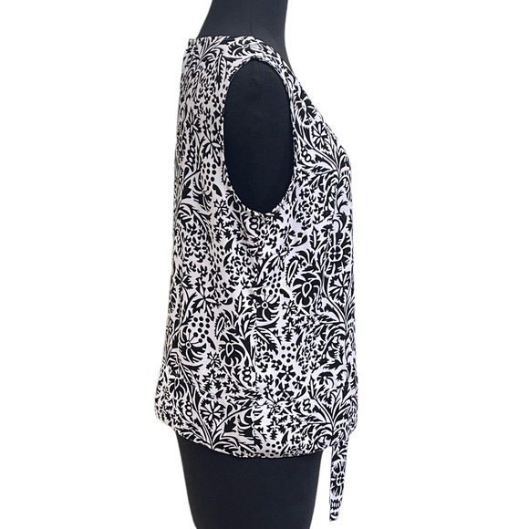 Talbots Black White Abstract Floral Sleeveless Top Sz M Tie Waistband Tank - Picture 7 of 13